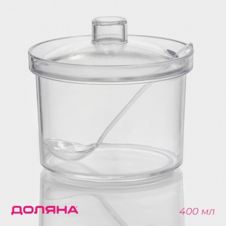 A container for spices with a spoon of a share, 400 ml, 10.5 × 10.5 × 10 cm, the color is transparent