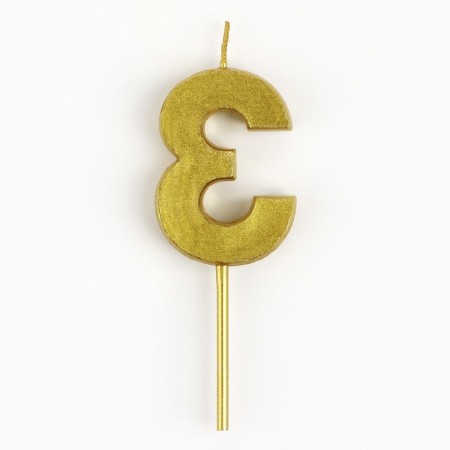 Candle figure for the cake "3", gold, 2.5 x 8 cm.-2