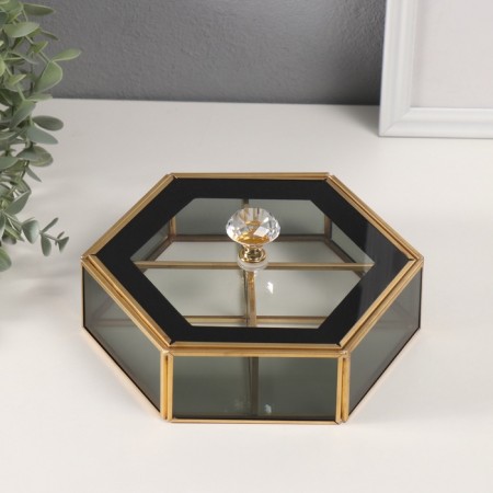 Casket glass with a metal frame "hexagon" transparent black 17.5x20x8 cm