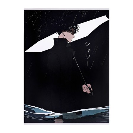 A4 notebook 96 sheets in the Calligrata cage "Anime. A guy with an umbrella", cover coated cardboard, glossy lamination, offset block