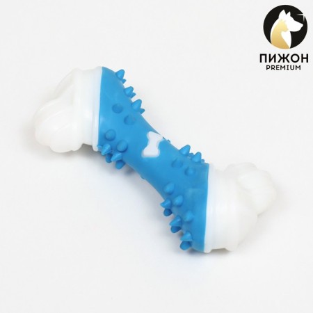 Two -layer toy (hard and soft plastic) "bone", 12 cm, blue