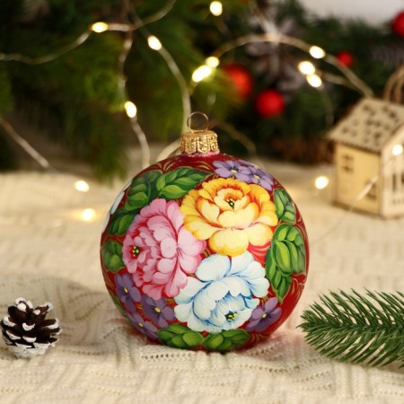 A set of 4 Christmas balls of 100 mm "unique bouquet"-2