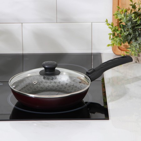Pan "hostess", d = 20 cm, removable handle, glass cover, anti -stick coating, burgundy color-15