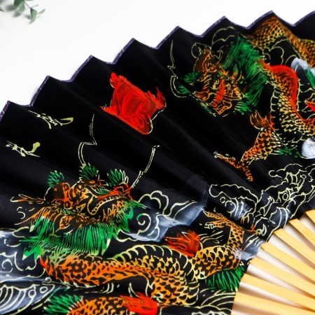 Fan bamboo, textile h = 50 cm "dragons" black-2