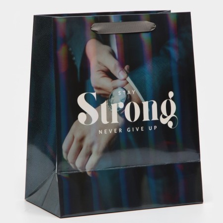 Gift package laminated, packaging, “never give up”, rainbow holography, ml 23 x 27 x 11.5 cm-2