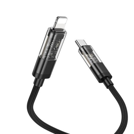 Hoco U116, Type -C cable - Lightning, 1.2 m, transparent, fast charging, nylon braid, black-5