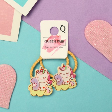 Hair gum "Gloss" (set 2 pcs) unicorn, 3 cm, yellow