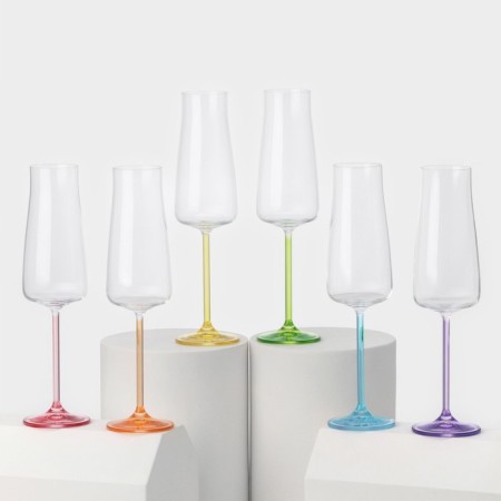 A set of glass glasses for champagne Rainbow Fresh, 210 ml, decor, 6 pcs