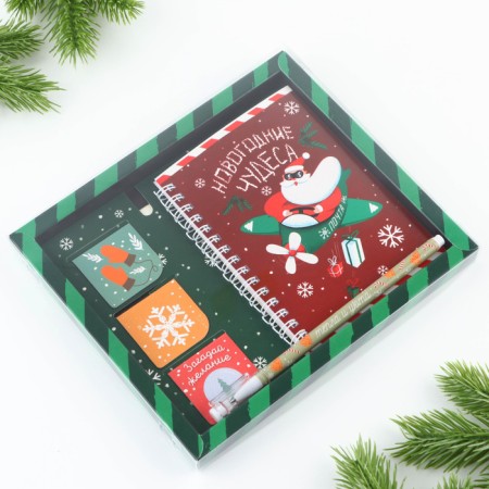 Gift New Year's Set "New Year's Miracles": a notebook on a spiral A6, 40 sheets, magnetic bookmarks 3 pcs and a plastic pen.-12