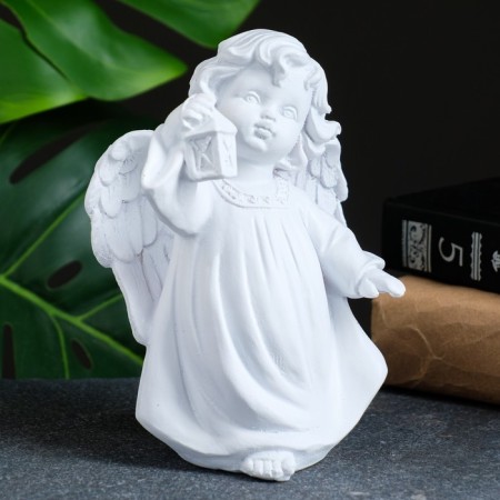 Figure "Angel with a flashlight" White 7x10x15cm
