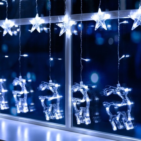 Garland “fringe” 2.4 × 0.9 m with nozzles “deer”, ip20, transparent thread, 138 LED, white glow, 8 modes, 220 V-4