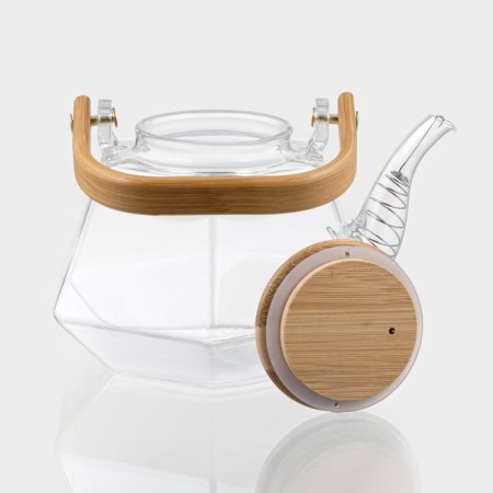 Glass teapot with a bamboo lid and a metal filter Bellatenero Oktogon, 1.2 liters-4