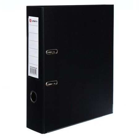 A4, 75 mm, Lamark, PVC, double-sided coating, metal edging, pocket for a spine, collected, black/black-1