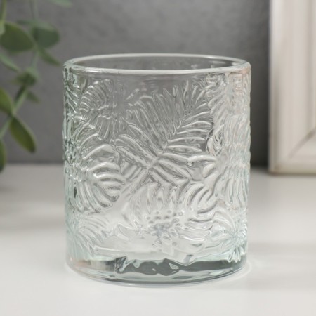 Bank for candles glass "Palm leaves" Transparent 200 ml 7x7x8 cm-1