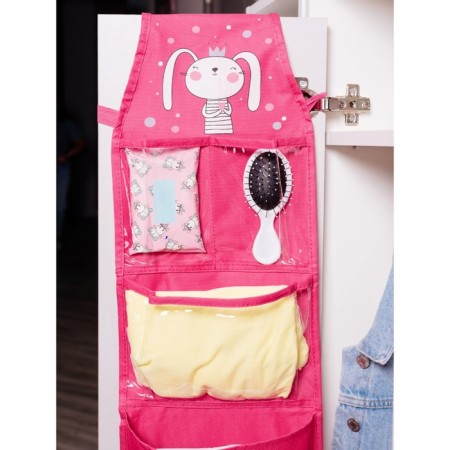 Pockets in the kindergarten "Bunny", for a children's cabinet, 83x24 cm, fuchsia-4