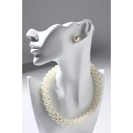 Set 2 objects: earrings, necklace "Giselle" solid thread, white color, 42 cm-3