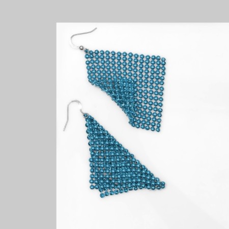 Earrings "Disco" chain mail volumetric, blue color, 8 cm-1