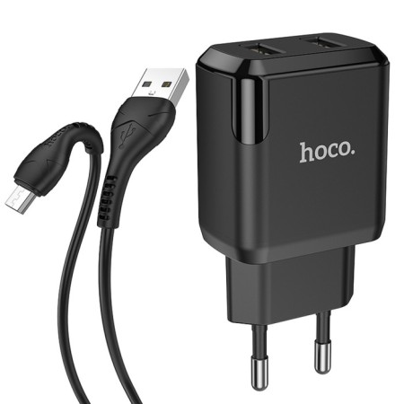 The network charger Hoco N7, 2 USB - 2.1 A, MicroUSB 1 m cable, black-3