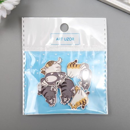 Decor for creativity wood "striped cats" set of 10 pcs 2.2x1.6 cm-4