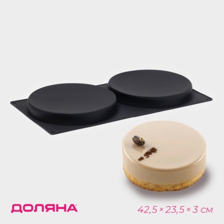 Baking uniform “Biscotto”, silicone, 42.5 × 23.5 × 3 cm, 2 cells (D = 20 cm), black color