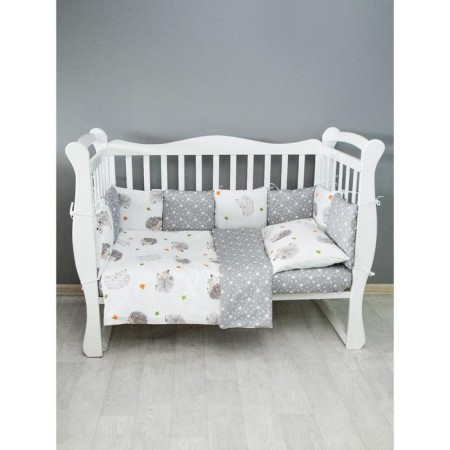 A set in a crib 15 objects 3+12 pillows-bortions, print Print Ezhik, white-gray color 710932-5