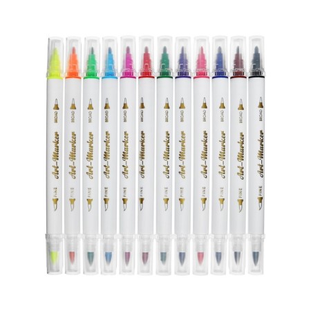 Set of markers 12 colors, bilateral, cystic and beveled tips-7