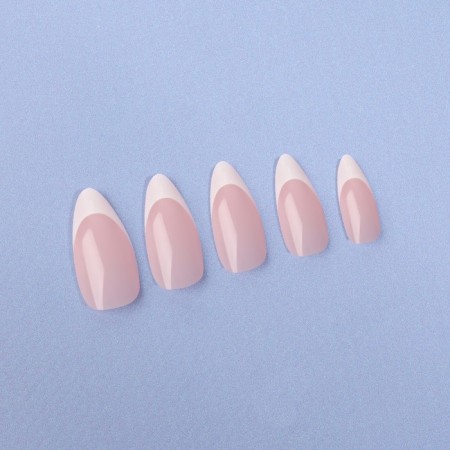 Classic French overhead nails, 24 pcs, with glue plates, almond shape, pale pink/white color-5