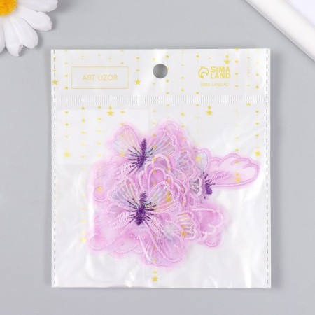 Decor for creativity Textile embroidery "Lilac butterfly" 4.7x5.5 cm-3