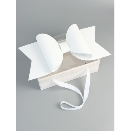 Gift box with a bow, handles and a transparent lid 35 x 21 x 15 cm white-1
