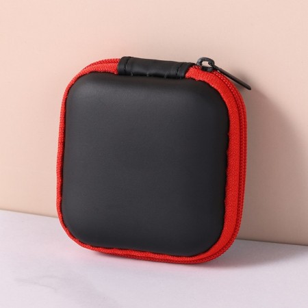 Headphone case, square, mat. top: eco -leather, 80x80x30 mm, black-6