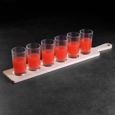 Board for serving with a pen, 6 shots, 41x7x0.8 cm, d = 4 cm, birch