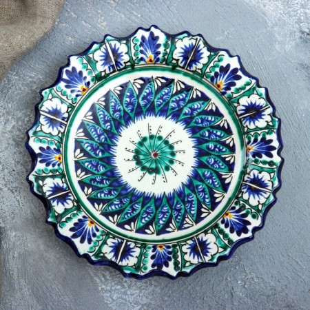 Plate of the Rishtan ceramics "Flowers", blue, embossed, 17cm-1