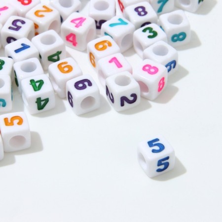 Acrylic bead "numbers and symbols" mix, cube 7 × 7 mm, set 10 g, color mix-1