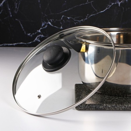 Glass cover for pans and pots “Dolyana”, D = 26 cm, stainless rim, plastic handle-1