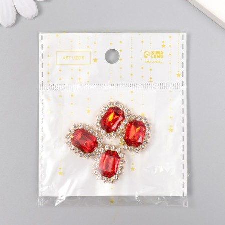 Decor for creativity Metal "Medallion octagonal" Rubin crystal rhinestones 2x1.5 cm-5