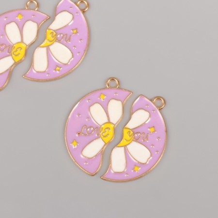 Decor for creativity Metal, enamel "Chamomile - Half" set 2 pcs 2.8x2.7 cm-1