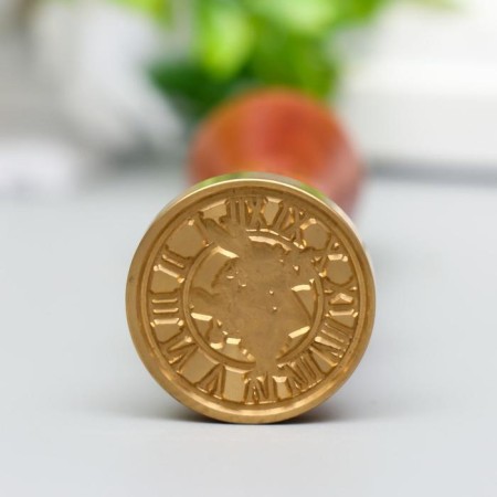 Printing for wax with a wooden handle "Hare and Clock" 9x2.5x2.5 cm-1