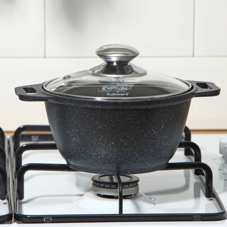 Pan, 1 l, d = 18 cm, h = 13.5 cm, glass cover, anti -stick coating, color dark marble-3