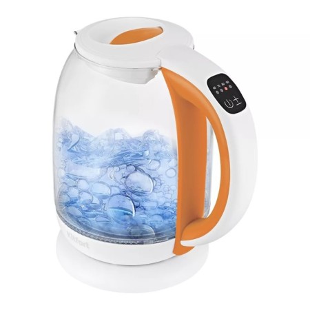 Electric kettle KitFort KT-6140-4, glass, 1.7 l, 2200 watts, backlight, white-orange