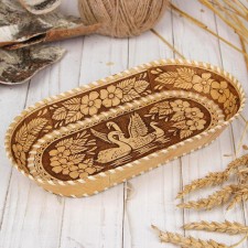 Swan plate, oval, birch bark