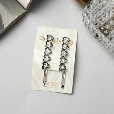Invisible hair "Jannet" (set 2 pcs) heart, 6.5 cm, silver-2