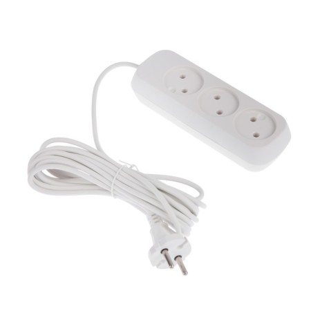 Extension cord 3 sockets, 5 m, 10 A, 2200 W, PVS 2x0.75 mm2, without salary, white-2