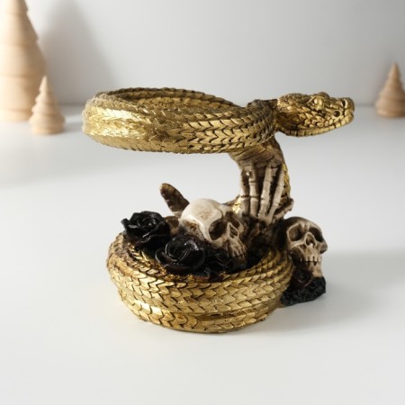 Polystone souvenir "Snake with skulls and black roses" 11.5x16x13 cm-3
