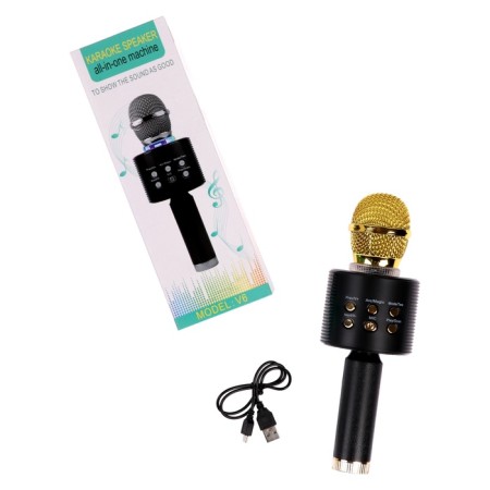 Portable karaoke microphone, 5 watts, 1200 mAh, LED, black and golden-4