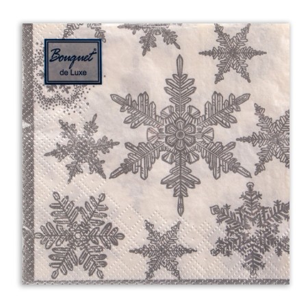 New Year's napkins paper bouquet de luxe “Snowfall silver”, 3 layers, 24x24 cm, 25 pcs.-1