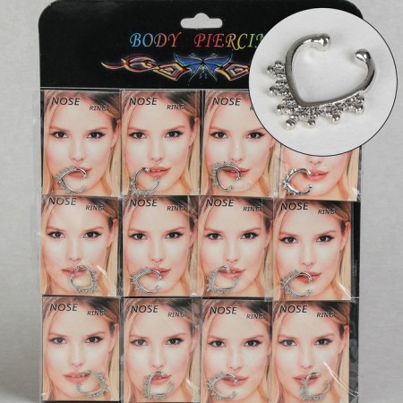 Nose piercing (fake for septum) “ring” drop, set 12pcs, l = 15mm, silver color-1