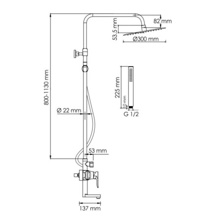 The shower system wasserkraft A166.16.16.137.087.ch, tropical shower, shower, chrome-2