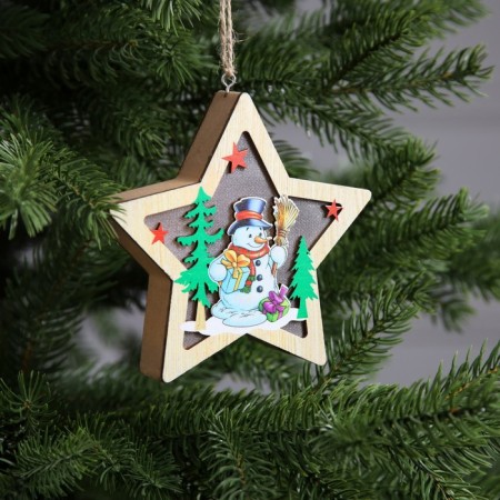 Christmas tree toy "Star with a snowman", from batteries, glow warm white-1