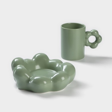 Coffee steam ceramic "chamomile", 2 items: a mug 260 ml, a saucer d = 17 cm, green color-1