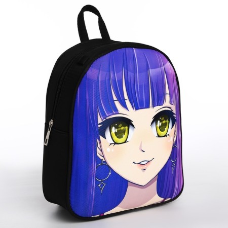 School textile backpack with ears on the hairpins "Anime", 27x23 cm, black/purple-9